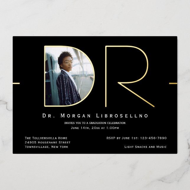 Modern Gold Photo DR Graduation Foil Invitation (Front)