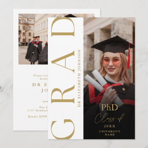 Modern Gold Photo PhD Degree Graduation Party Invitation