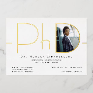 Modern Gold Photo PhD Graduation Foil Invitation