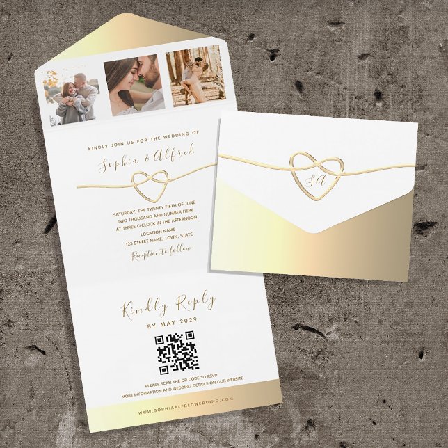 Modern Gold Photo QR Code Wedding All In One Invitation (Creator Uploaded)