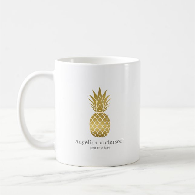 Modern Gold Pineapple Personalized Mug (Left)