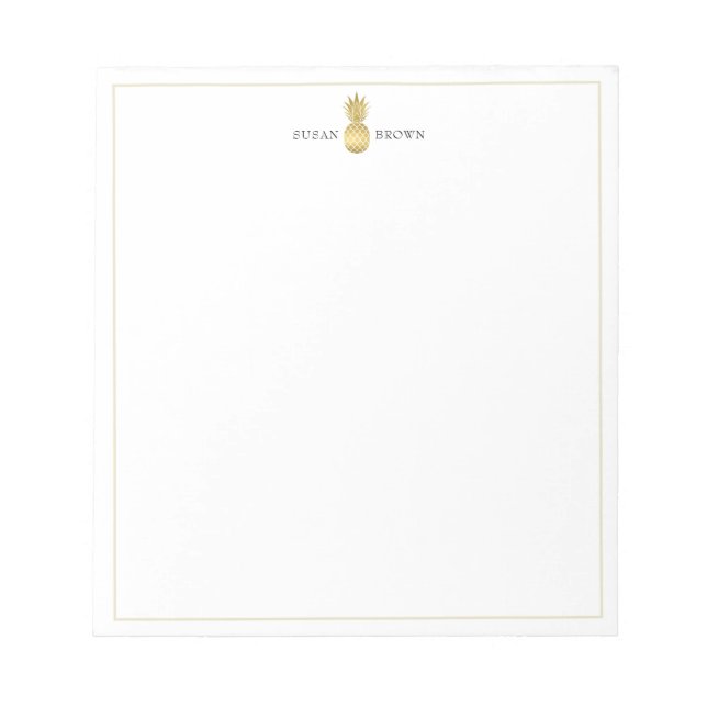 Modern Gold Pineapple Personalized Notepad (Front)