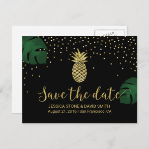 Modern Gold Pineapple Tropical Save the Date Announcement Postcard