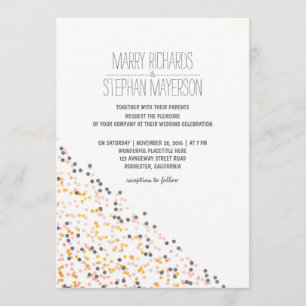 modern gold pink and navy confetti wedding invitation
