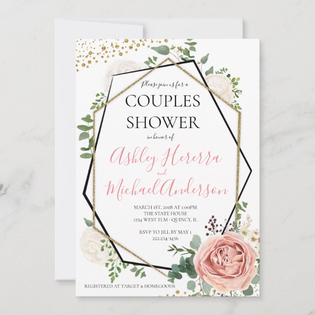 Modern Gold Pink Geometric Couples Shower Invite (Front)
