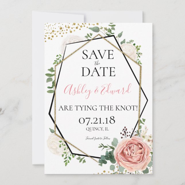 Modern Gold Pink Geometric Save the Date (Front)