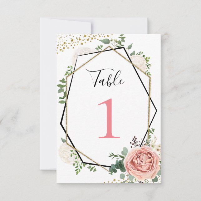 Modern Gold Pink Geometric Table Numbers (Front)