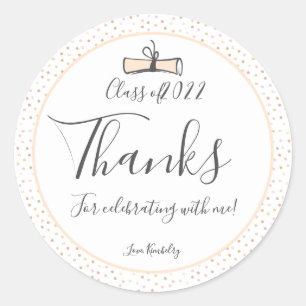 Modern Gold Pink Graduation Thank You Classic Roun Round Sticker