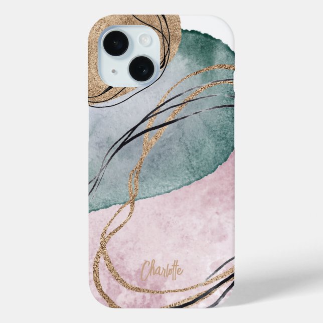 Modern gold pink green faux glitter marble Case-Mate iPhone case (Back)