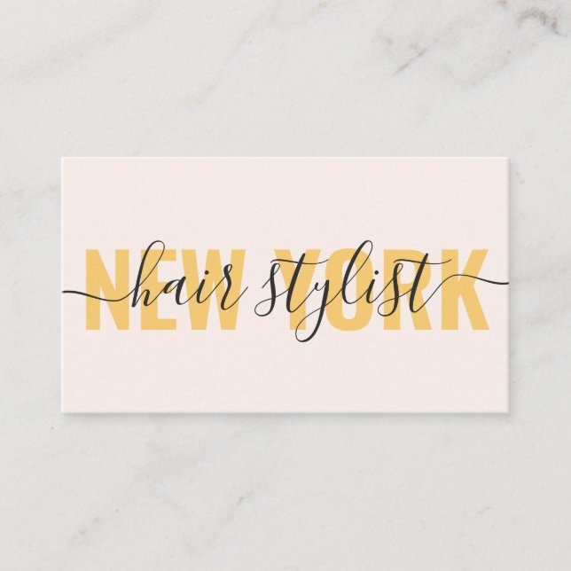 Modern gold pink hair stylist script signature business card (Front)