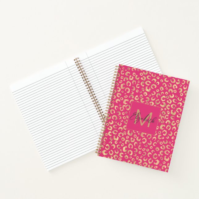 Modern Gold Pink Leopard Print Pattern Notebook (Inside)