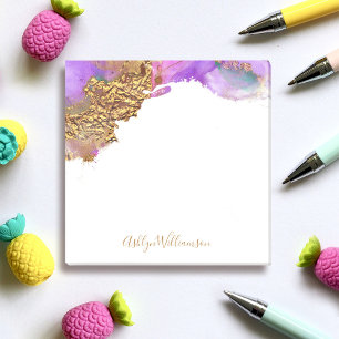Modern gold pink purple watercolor splatter chic post-it notes
