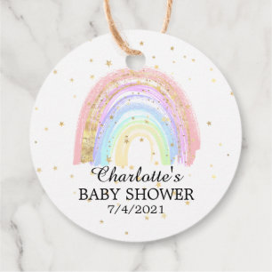 Modern Gold Pink Rainbow Baby Shower Favour Tags