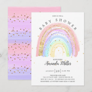 Modern Gold Pink Rainbow Baby Shower Invitation