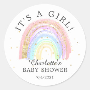 Modern Gold Pink Rainbow Favour Sticker