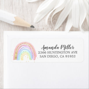 Modern Gold Pink Rainbow  Return Address Label
