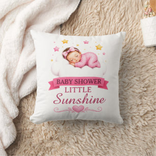 Modern Gold Pink Stars Little Sunshine Baby Shower Throw Pillow