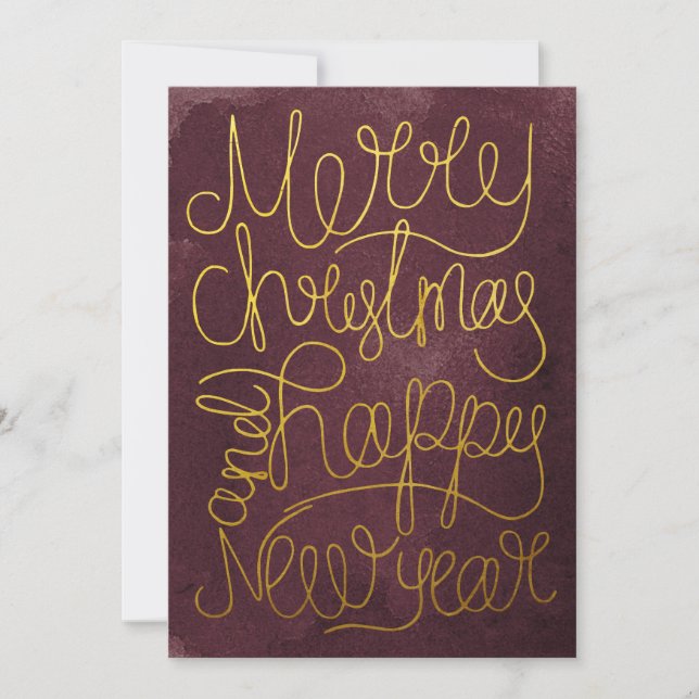 Modern Gold Plum Script Merry Christmas New Year (Front)
