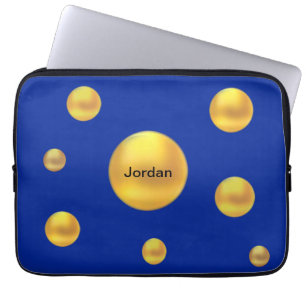 Modern Gold Polka Dots on Blue Laptop Sleeve