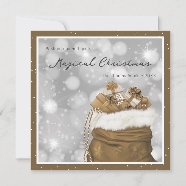 Modern Gold Presents Magical Christmas Holiday Card (Front)