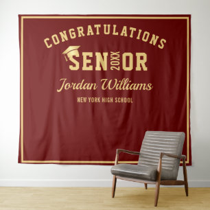 Modern Gold Purple Graduation Photo Booth Backdrop Tapestry