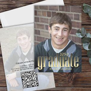 Modern Gold QR Code Graduation Card Custom