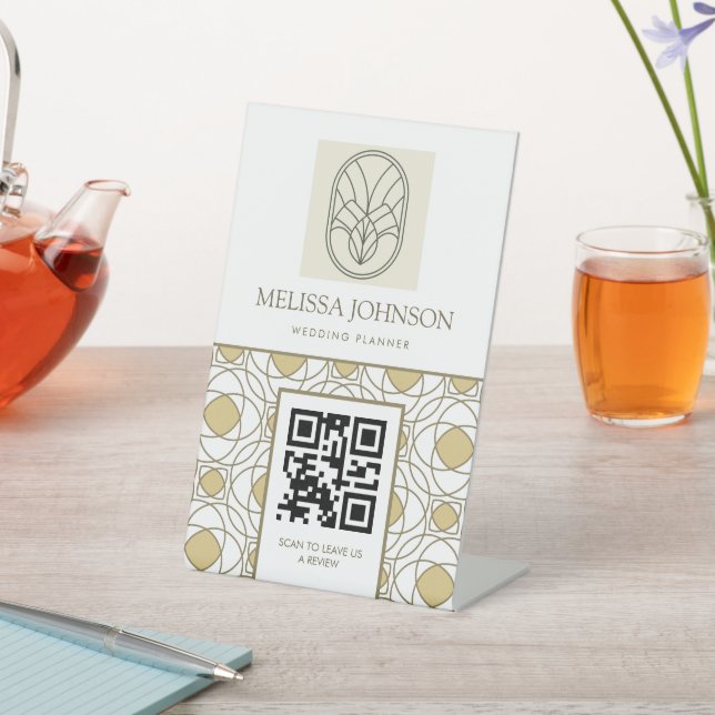 Modern Gold QR Code Pedestal Sign (In SItu)