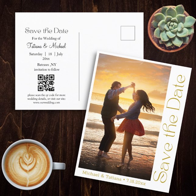 modern gold  qr code photo save the date announcement postcard (Creator Uploaded)