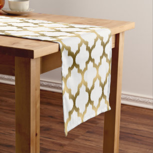Modern Gold Quatrefoil Moroccan Pattern Short Table Runner