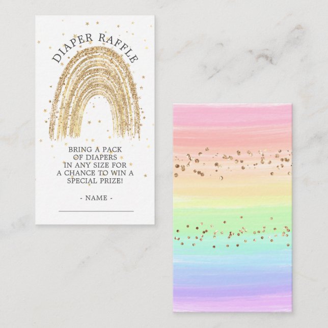 Modern Gold Rainbow Baby Shower Diaper Raffle Enclosure Card (Front/Back)