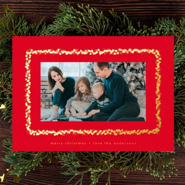 modern gold red bubbles photo christmas frame foil holiday card (Creator Uploaded)