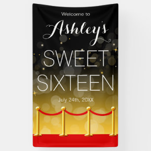 Modern Gold Red Carpet Hollywood Sweet 16 Banner