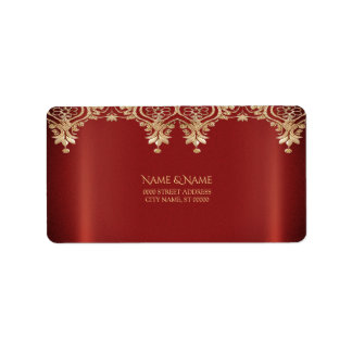 Modern Gold Red Floral Address Label