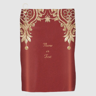 Modern Gold Red Floral Golf Towel