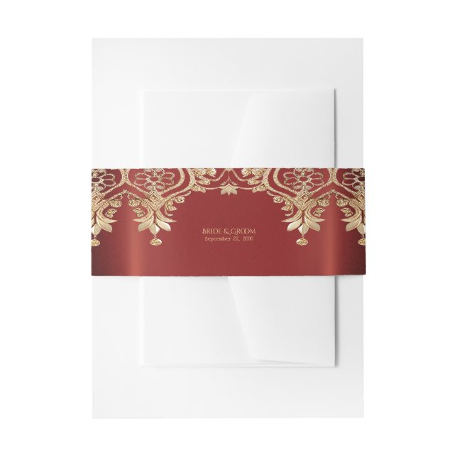 Modern Gold Red Floral Invitation Belly Band (Front Example)