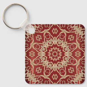 Modern Gold Red Floral Keychain