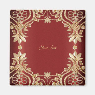 Modern Gold Red Floral Magnet