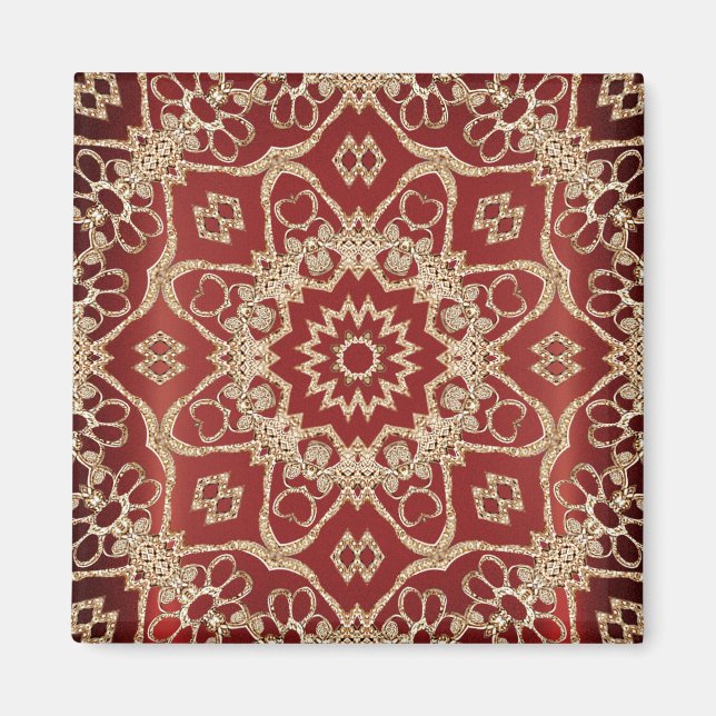 Modern Gold Red Floral Magnet (Front)