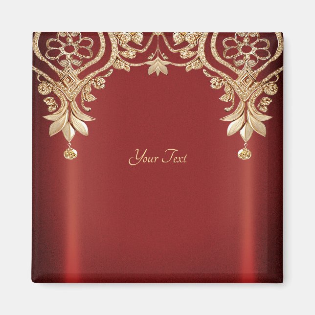 Modern Gold Red Floral Magnet (Front)