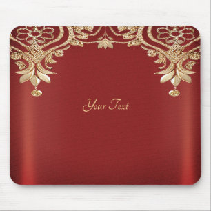 Modern Gold Red Floral Mousepad