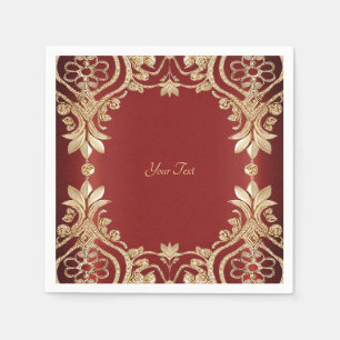 Modern Gold Red Floral Napkins