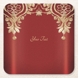 Modern Gold Red Floral Paper Coaster