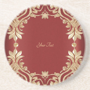 Modern Gold Red Floral Sandstone Coaster