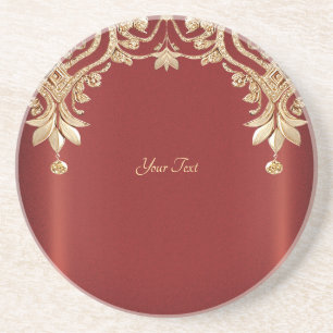 Modern Gold Red Floral Sandstone Coaster