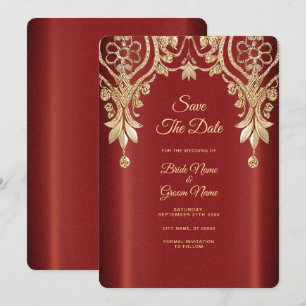 Modern Gold Red Floral Save The Date