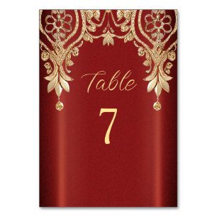 Modern Gold Red Floral Table Number