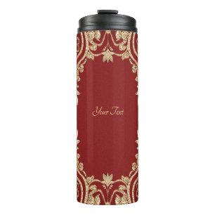 Modern Gold Red Floral Thermal Tumbler