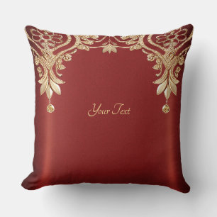 Modern Gold Red Floral Throw Pillow