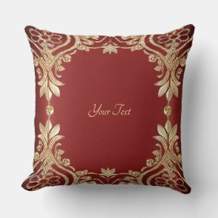 Modern Gold Red Floral Throw Pillow