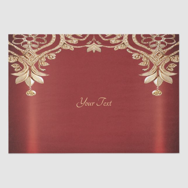 Modern Gold Red Floral Tissue Paper (Front)